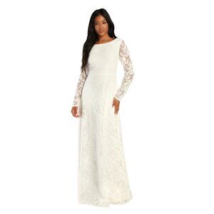 Lulu's NWT Blissful Romantic White Lace Backless Long Formal Gown Dress